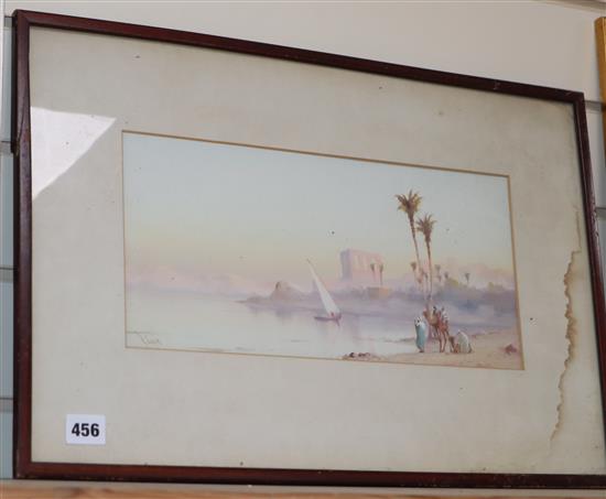 R. Cooper, watercolour, Arabs on the bank of the Nile, signed, 17 x 36cm